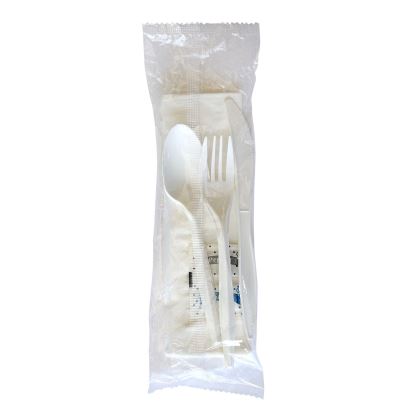 Six-Piece Cutlery Kit, Fork/Knife/Teaspoon/Napkin/Pepper/Salt, White, 1,000/Carton1