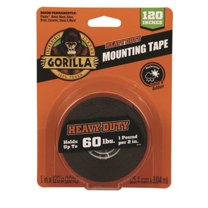 Heavy Duty Mounting Tape, Permanent, Holds Up to 60 lb (1 lb per 2 in), 1 x 120, Black1