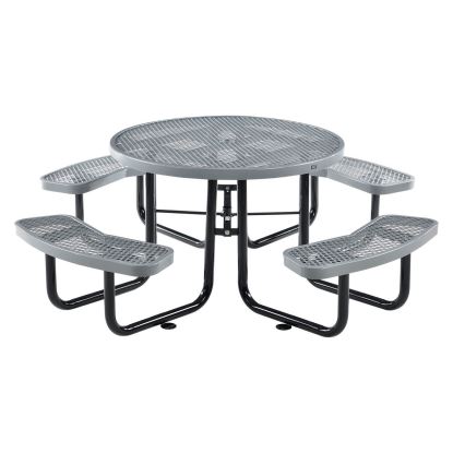 Expanded Steel Picnic Table, Round, 46" Dia x 29.5"h, Gray Top, Gray Base/Legs1