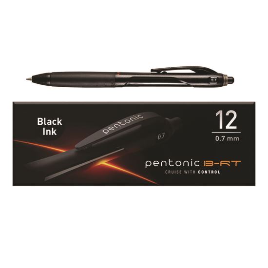 PENTONIC Retractable Ballpoint Pen, Fine 0.7 mm, Black Ink, Black Barrel, 12/Pack1