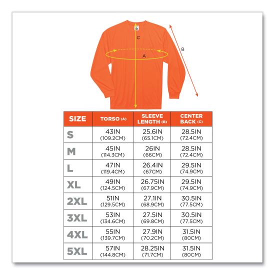GloWear 8091 Non-Certified Hi-Vis Long Sleeve Shirt, 5X-Large, Orange1