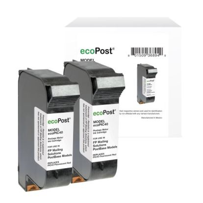 ecoPost Remanufactured Postage Meter Fluorescent Red 2 Pack Ink Cartridge for FP Mailing Solutions PIC401