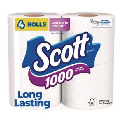 1000 Bathroom Tissue, Septic Safe, 1-Ply, White, 1,000 Sheets/Roll, 4 Rolls/Pack, 12 Packs/Carton1