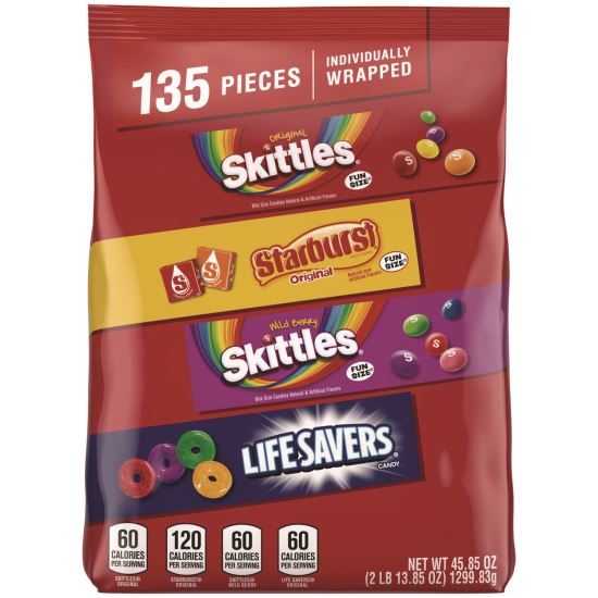 Skittles, Starburst and Life Savers Fun Size Fruity Candy Assortment, 45.85 oz Bag, 135 Pieces, Individually Wrapped1