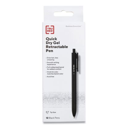 Quick Dry Gel Pen, Retractable, Medium 0.7 mm, Black Ink, Black Barrel, Dozen1