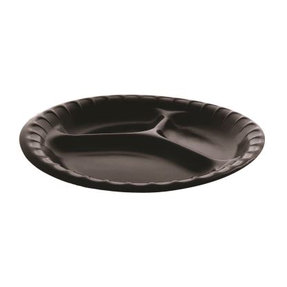 Placesetter Deluxe Laminated Foam Dinnerware, 3-Compartment Plate, 9" dia, Black, 500/Carton1