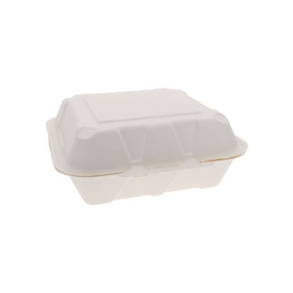 EarthChoice PFAS Free Compostable Hinged Lid Container, 9 x 9 x 3, White, Sugarcane, 150/Carton1