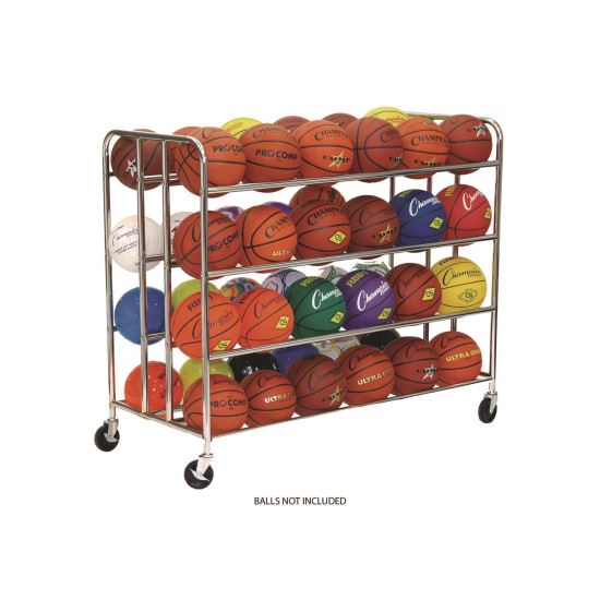 48 Ball Double Wide Ball Cart, Metal, 176 lb Capacity, 24 x 55.5 x 46.5, Chrome1