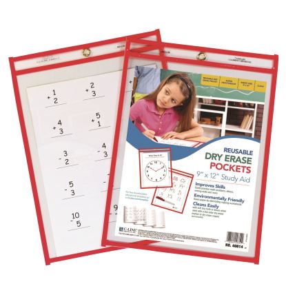 Reusable Dry Erase Pockets, 9 x 12, Neon Red, 30/Pack1