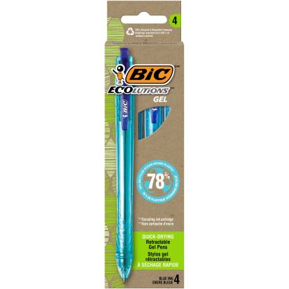 Ecolutions Gel Pen, Retractable, Medium 1 mm, Blue Ink, Blue Barrel, 4/Pack1