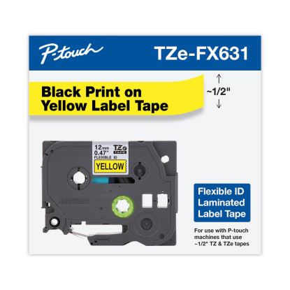 TZe Flexible Tape Cartridge for P-Touch Labelers, 0.47" x 26.2 ft, Black on Yellow1