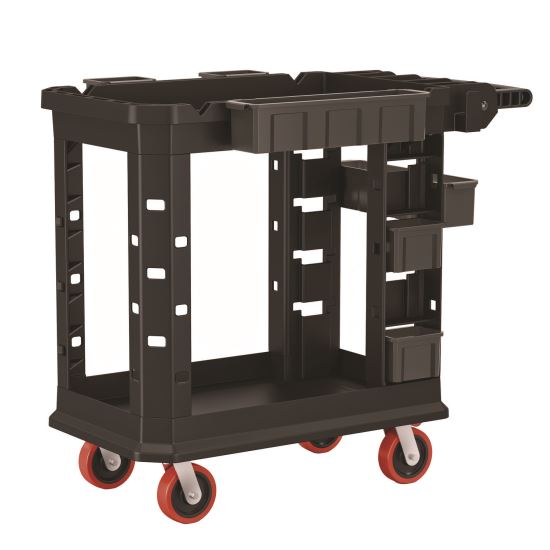 Heavy Duty Plus Utility Cart, Plastic, 2 Shelves, 6 Bins, 500 lb Capacity, 19.5" x 41.78" x 34.81", Black1