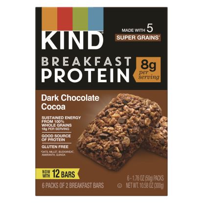 Breakfast Protein Bars, Dark Chocolate Cocoa, 1.76 oz Two-Bar Packs, 6/Box1