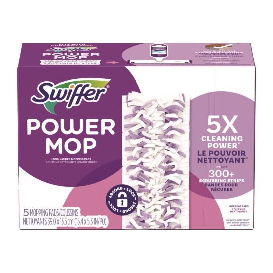 PowerMop Mopping Pads, 5.3 x 15.4, White/Purple, 5 Pads/Box1