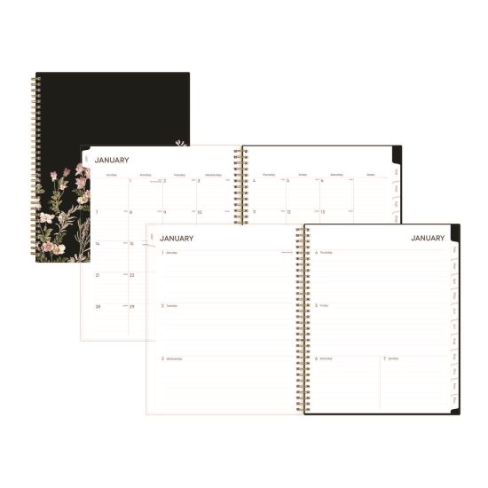 Nevaeh Weekly/Monthly Planner, Floral Artwork, 11 x 8.5, Black/Multicolor Cover, 12-Month (Jan to Dec): 20251