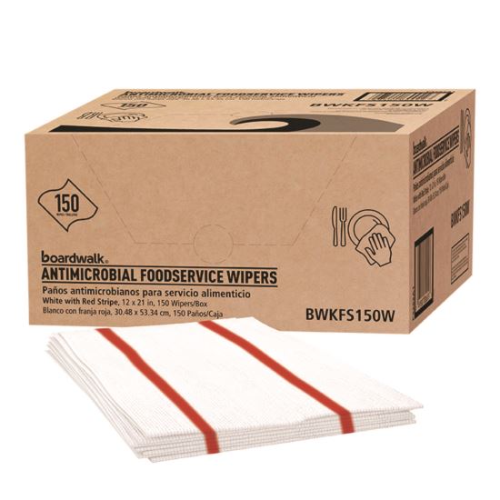 Antimicrobial Foodservice Wipers, 1-Ply, 12 x 21, Red/White, 150/Carton1