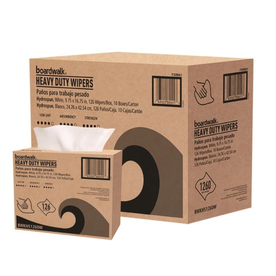 Hydrospun Wipers, 1-Ply, 9.75 x 16.75, White, 126/Box, 10 Boxes/Carton1