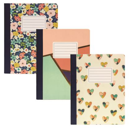 Composition Book, Medium/College Rule, Assorted Floral Love Covers, (70) 9.75 x 7.5 Sheets, 3/Pack1