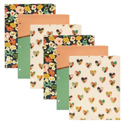 Two-Pocket Portfolio Folder, 1" Capacity, 9.6 x 11.9, Floral/Geometric/Hearts, 6/Pack1