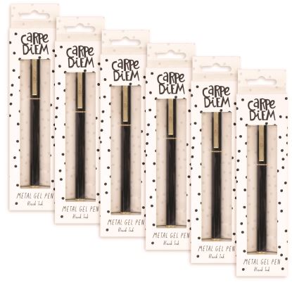 Carpe Diem All Metal Gel Pens Gel Pen, Stick, Medium 0.7 mm, Black Ink, Black Barrel, 6/Pack1