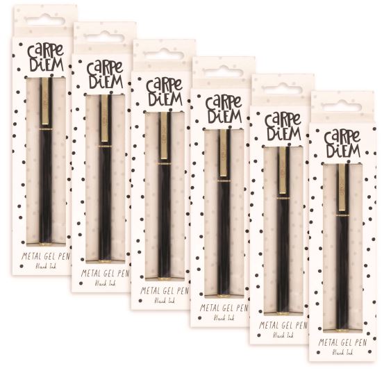 Carpe Diem All Metal Gel Pens Gel Pen, Stick, Medium 0.7 mm, Black Ink, Black Barrel, 6/Pack1