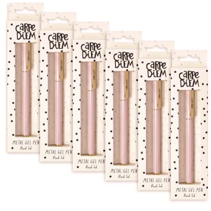 Carpe Diem All Metal Gel Pens Gel Pen, Stick, Medium 0.7 mm, Black Ink, Pink Barrel, 6/Pack1