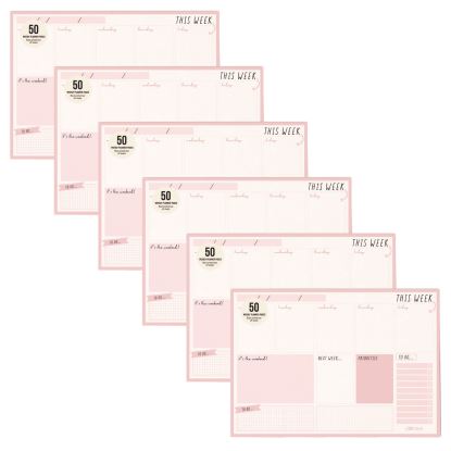 Weekly Planner Pad, 8.27 x 11.61, Pink Cover, 12-Month, Undated, 6/Pack1