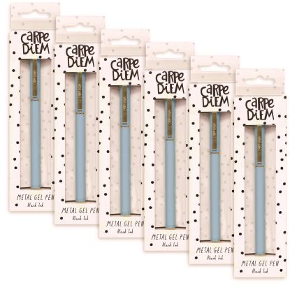 Carpe Diem All Metal Gel Pens Gel Pen, Stick, Medium 0.7 mm, Black Ink, Blue Barrel, 6/Pack1