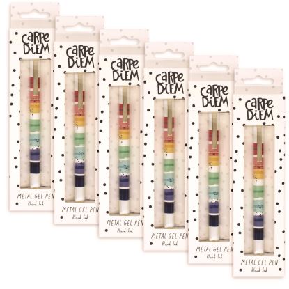 Carpe Diem All Metal Gel Pens Gel Pen, Stick, Medium 0.7 mm, Black Ink, Color Wash Multicolor Barrel, 6/Pack1