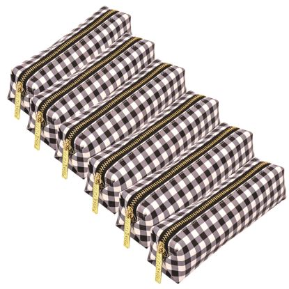 Pencil Case, 7.9 x 2 x 2, Black and White Check, 6/Pack1