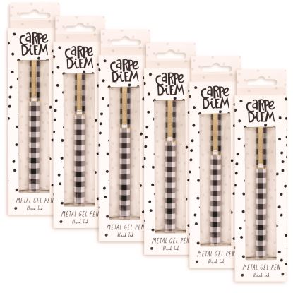 Carpe Diem All Metal Gel Pens Gel Pen, Stick, Medium 0.7 mm, Black Ink, Black/White Check Barrel, 6/Pack1