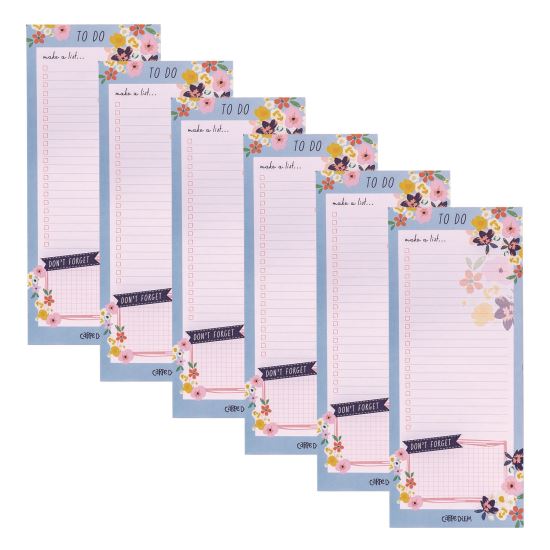 Magnetic To Do List, Unruled, 60 Multicolor Floral, 3.5 x 8.5 Sheets, 6/Pack1