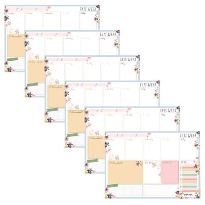 Weekly Planner Pad, Floral, 11.7 x 8.3, Blue/Pink/White/Yellow Cover, 12-Month, Undated, 6/Pack1