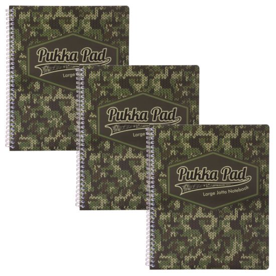 Letter Size Notebook, 1-Subject, Medium/College Rule, Green/Black Camo Knit Cover, (100) 11 x 8.5 Sheets, 3/Pack1