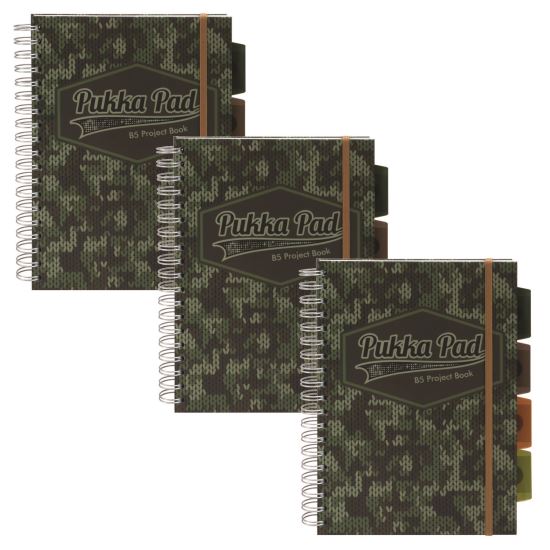 B5 Size Project Book, 4-Subject, Medium/College Rule, Black/Green Camo Knit Cover, (100) 9.8 x 6.9 Sheets, 3/Pack1