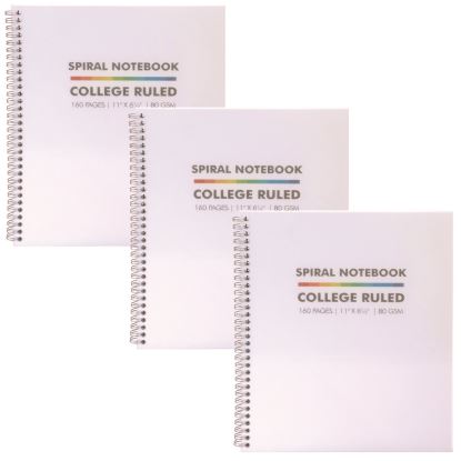 Letter Size Notebook, 1-Subject, Medium/College Rule, White Cover, (80) 11 x 8.5 Sheets, 3/Pack1