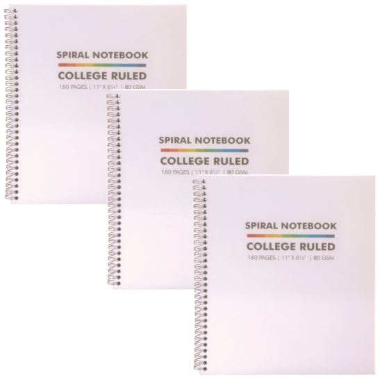 Letter Size Notebook, 1-Subject, Medium/College Rule, White Cover, (80) 11 x 8.5 Sheets, 3/Pack1