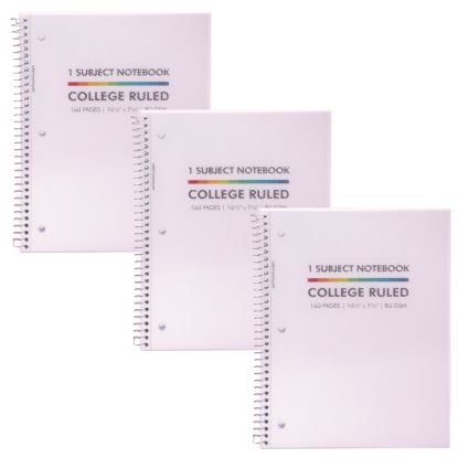 Letter Size 1-Subject Notebook, Medium/College Rule, White Cover, (80) 10.5 x 8 Sheets, 3/Pack1