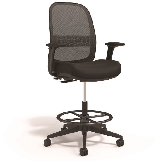 Kempton Fabric Mesh Task Stool, Supports Up to 275 lb, 26.57 to 33.62 Seat Height, Black Seat, Black Back, Black Base1