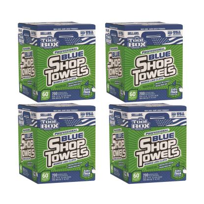 TOOLBOX Blue Shop Towels, 1-Ply, 10 x 12, Blue, 200 Sheets/Box, 4 Boxes/Carton1