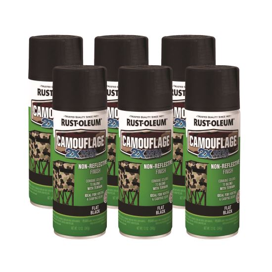 Camouflage Spray Paint, Flat Black, 12 oz Aerosol Can, 6/Carton1