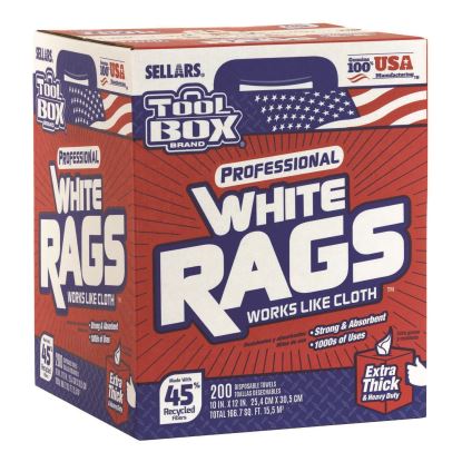 TOOLBOX White Rags, 1-Ply, 9.8 x 12, White, 200 Sheets/Box, 6 Boxes/Carton1