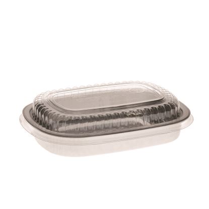 Classic Carry-Out Container with PET Dome Lid, 22 oz, 8.2 x 6.2 x 1.3, Silver, 100/Carton1