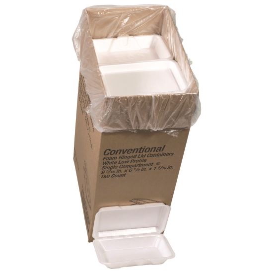 Conventional Foam Hinged Lid Container, Very Shallow, 9 x 6.5 x 1, White, 150/Carton1