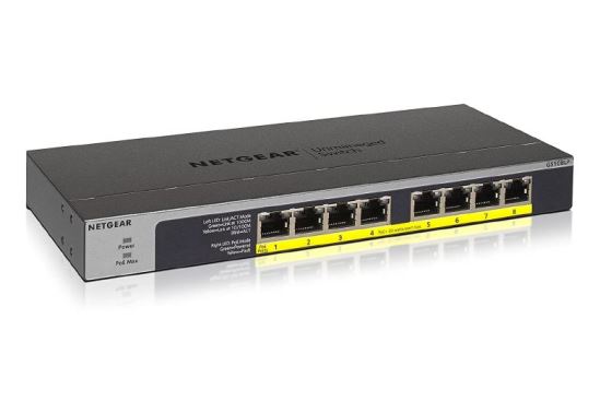 NETGEAR 8-PORT GIGABIT ETHERNET POE+ UNMANAGED SWITCH WITH 60W POE BUDGET (GS108 Gigabit Ethernet (10/100/1000) Power over Ethernet (PoE) 1U Black, Gray1