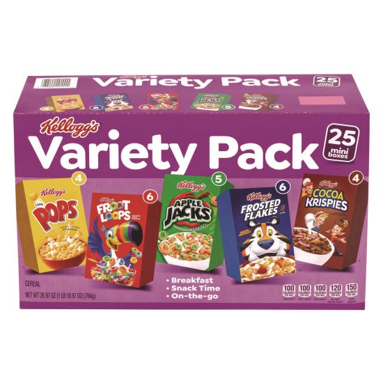 Cereal Assortment Pack, Assorted Flavors, Single Serve Box, 25/Carton1