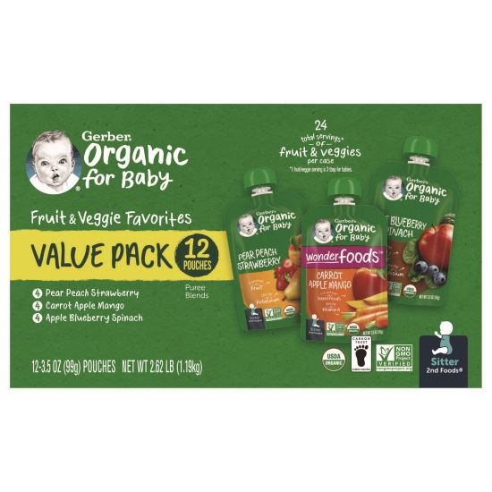 Organic 2nd Foods Baby Food Pouches, Assorted Flavors, 3.5 oz Pouch, 12/Carton1