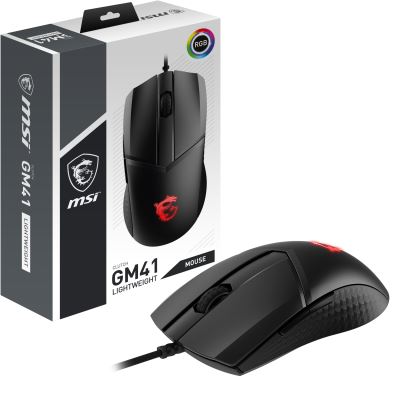 MSI CLUTCH GM41 LIGHTWEIGHT RGB FPS Gaming Mouse 'upto 16000 DPI Fast Optical Sensor, 65g weight, Frixion Free Cable, Symmetrical design, OMRON Switch with 60+ Million Clicks, Dragon Center Supported, NVIDIA REFLEX Compatible'1