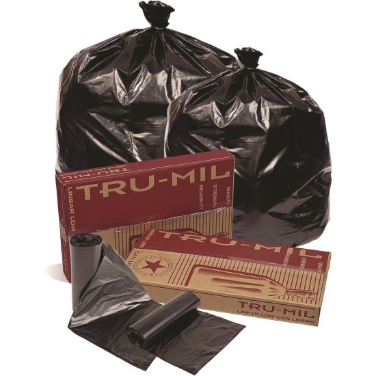 Tru-Mil Can Liners, 55 gal, 1.8 mil, 36 x 58, Black, Coreless Roll, 50/Carton1