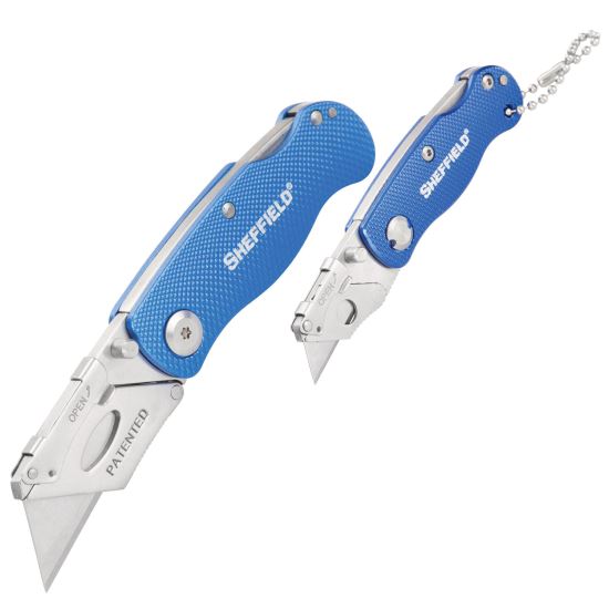 Folding Lock Back Utility Knife Set, 1 Standard, 1 Mini, Blue1